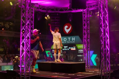 Athletes celebrate the 2026 DATEV Challenge Roth at the stadium