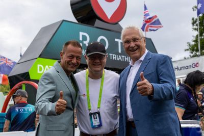 Athletes at the finish line of the 2026 DATEV Challenge Roth
