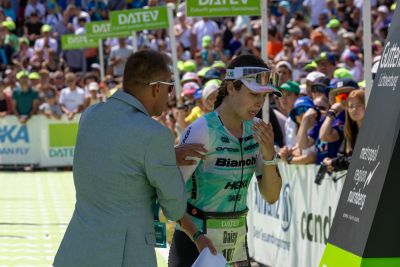 Athletes at the finish line of the 2026 DATEV Challenge Roth