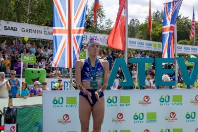 Athletes at the finish line of the 2026 DATEV Challenge Roth