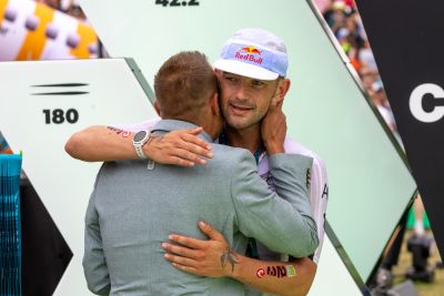 Athletes at the finish line of the 2026 DATEV Challenge Roth