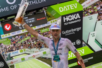 Athletes at the finish line of the 2026 DATEV Challenge Roth