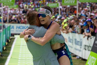 Athletes at the finish line of the 2026 DATEV Challenge Roth