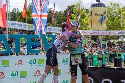 Athletes at the finish line of the 2026 DATEV Challenge Roth