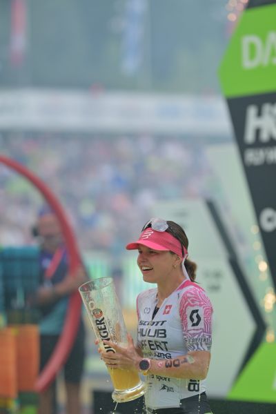 Athletes at the finish line of the 2026 DATEV Challenge Roth