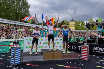 Athletes at the finish line of the 2026 DATEV Challenge Roth
