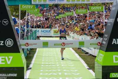 Athletes at the finish line of the 2026 DATEV Challenge Roth