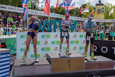 Athletes at the finish line of the 2026 DATEV Challenge Roth