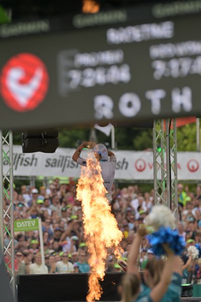 Athletes at the finish line of the 2026 DATEV Challenge Roth
