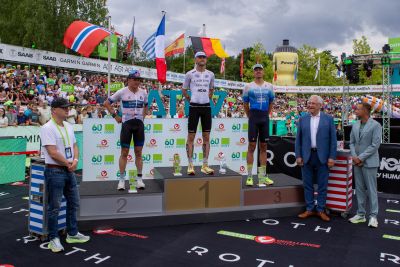 Athletes at the finish line of the 2026 DATEV Challenge Roth