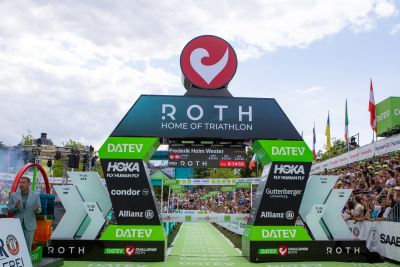Athletes at the finish line of the 2026 DATEV Challenge Roth