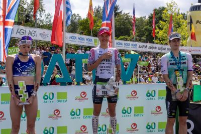 Athletes at the finish line of the 2026 DATEV Challenge Roth