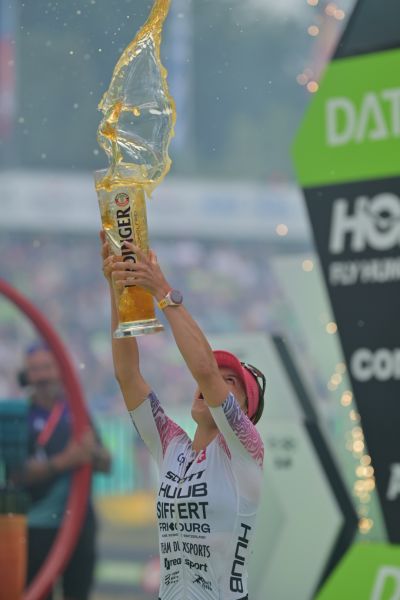 Athletes at the finish line of the 2026 DATEV Challenge Roth