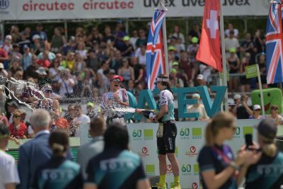 Athletes at the finish line of the 2026 DATEV Challenge Roth
