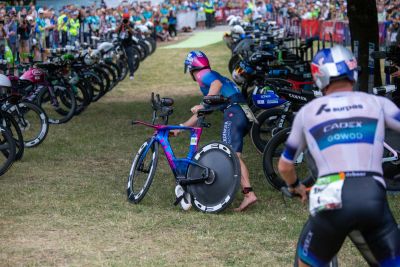 Transition Area 1 at the DATEV Challenge Roth with triathletes