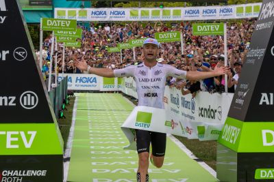 Athletes at the finish line of the 2026 DATEV Challenge Roth