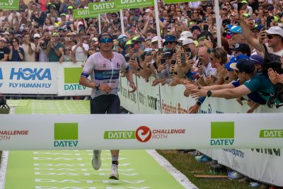 Athletes at the finish line of the 2026 DATEV Challenge Roth