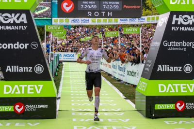 Athletes at the finish line of the 2026 DATEV Challenge Roth