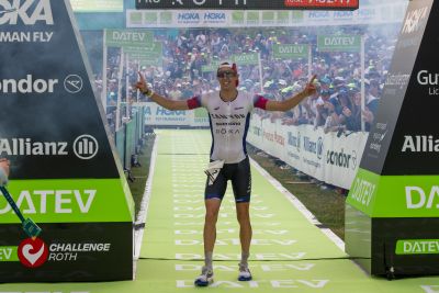 Athletes at the finish line of the 2026 DATEV Challenge Roth