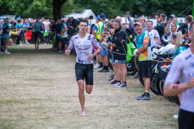 Transition Area 1 at the DATEV Challenge Roth with triathletes