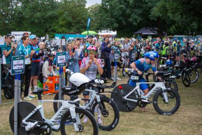 Transition Area 1 at the DATEV Challenge Roth with triathletes