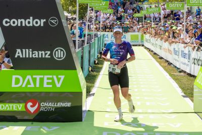 Athletes at the finish line of the 2026 DATEV Challenge Roth
