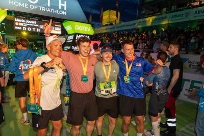 Athletes celebrate the 2026 DATEV Challenge Roth at the stadium