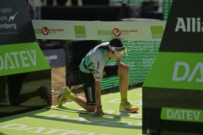 Athletes at the finish line of the 2026 DATEV Challenge Roth