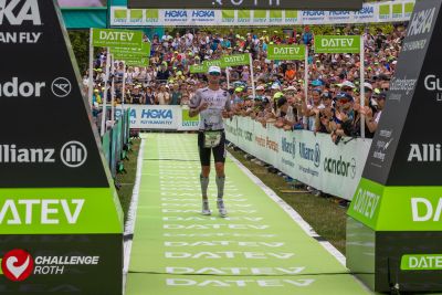 Athletes at the finish line of the 2026 DATEV Challenge Roth