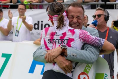 Athletes at the finish line of the 2026 DATEV Challenge Roth
