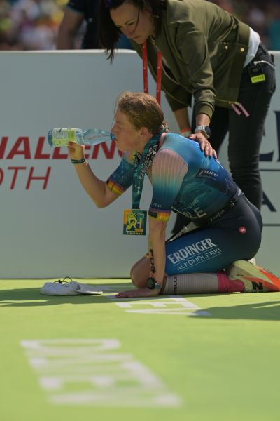Athletes at the finish line of the 2026 DATEV Challenge Roth