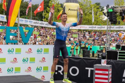 Athletes at the finish line of the 2026 DATEV Challenge Roth