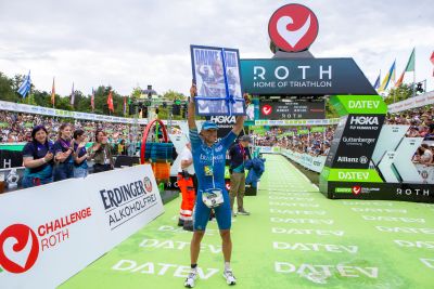 Athletes at the finish line of the 2026 DATEV Challenge Roth