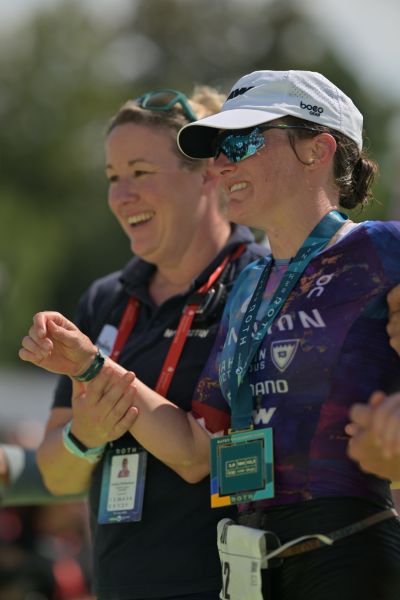 Athletes at the finish line of the 2026 DATEV Challenge Roth