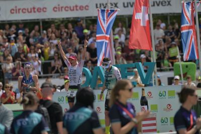 Athletes at the finish line of the 2026 DATEV Challenge Roth