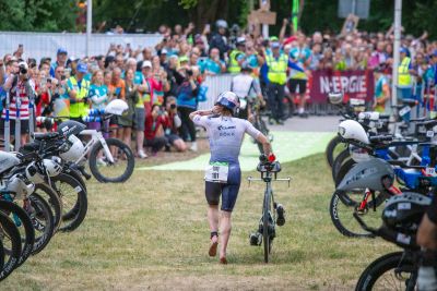 Transition Area 1 at the DATEV Challenge Roth with triathletes