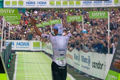 Athletes at the finish line of the 2026 DATEV Challenge Roth