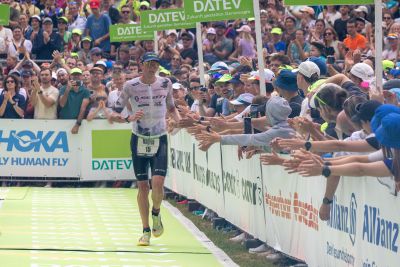 Athletes at the finish line of the 2026 DATEV Challenge Roth