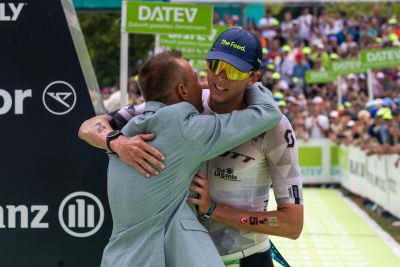 Athletes at the finish line of the 2026 DATEV Challenge Roth