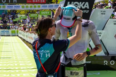 Athletes at the finish line of the 2026 DATEV Challenge Roth