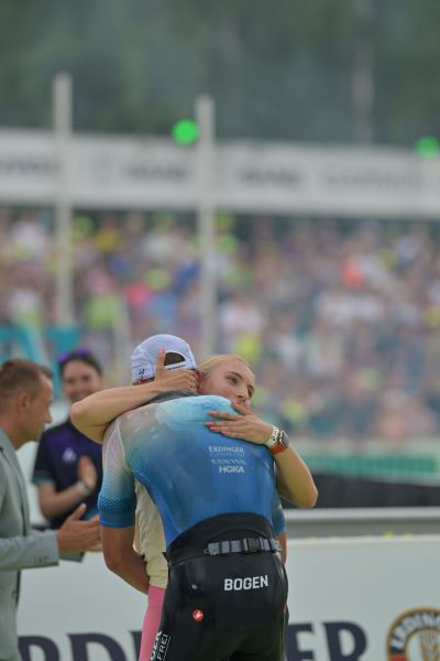 Athletes at the finish line of the 2026 DATEV Challenge Roth