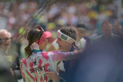 Athletes at the finish line of the 2026 DATEV Challenge Roth