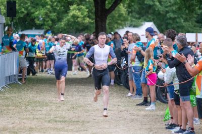 Transition Area 1 at the DATEV Challenge Roth with triathletes