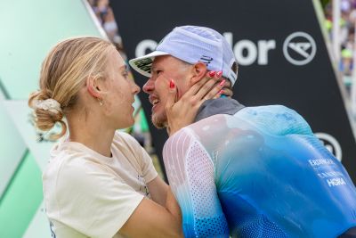 Athletes at the finish line of the 2026 DATEV Challenge Roth