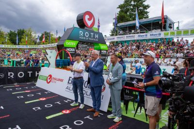 Athletes at the finish line of the 2026 DATEV Challenge Roth